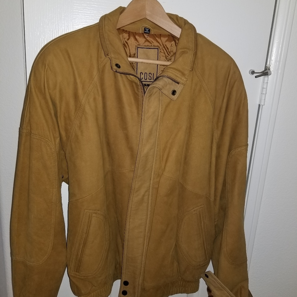 Mens. Leather jacket. Khaki